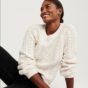 Women’s Cable crew sweater in off white